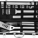 Grilljoy BBQ Accessories Grill Tools Set - 22PCS Stainless Steel Barbecue Grill Accessories for Outdoor Grill with Black Aluminum Case - Christmas Grilling Gifts for Men & Dad -Grill Tools Kit (Sliver)