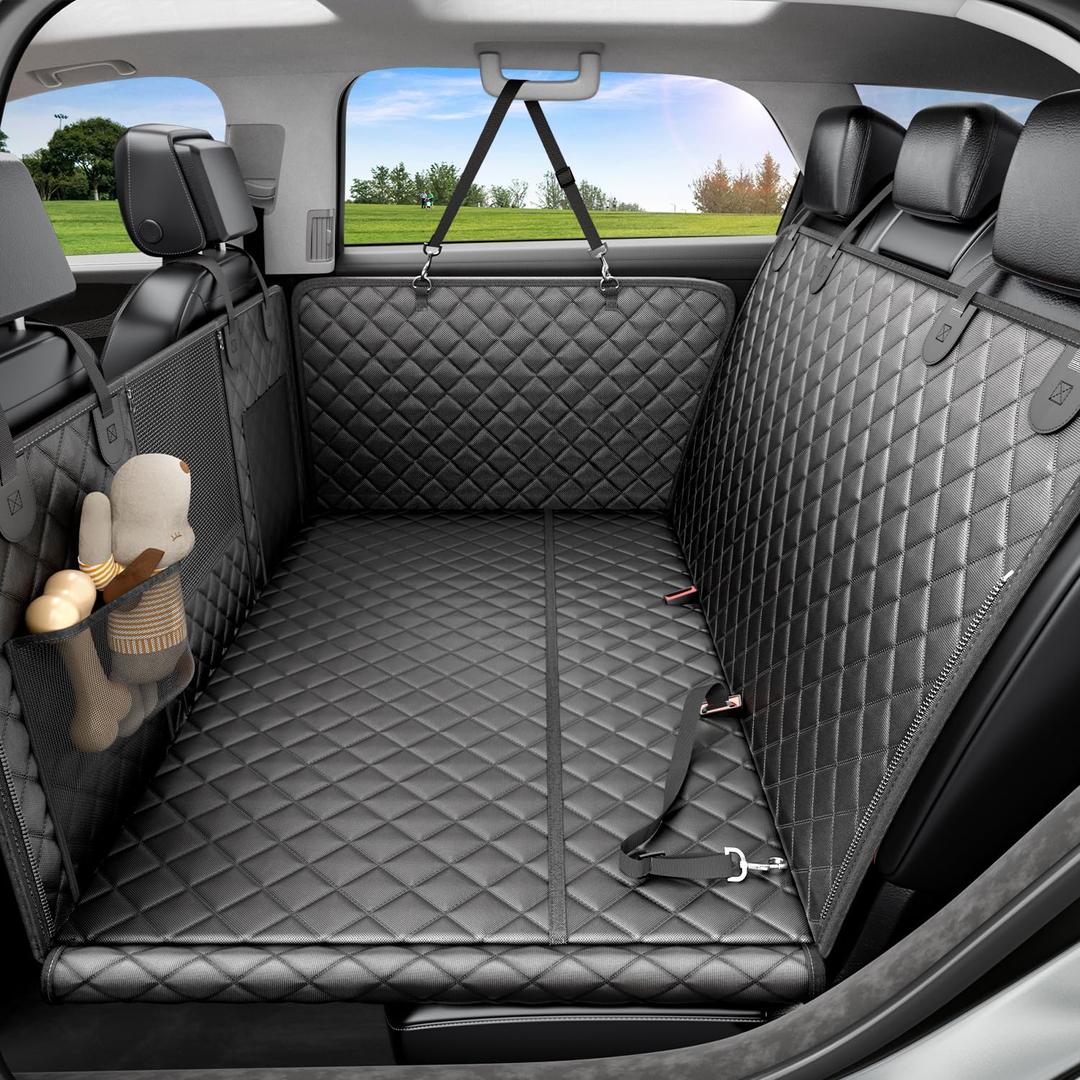 REEVAA Dog Car Seat Cover for Back Seat, Hard Bottom Dog Hammock, Pet Bed Extender for 2-4 Large/Medium Dogs, Waterproof Seat Protector, Universal L Size Fits for SUV Medium Truck, Black