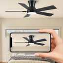 Modern Ceiling Fans with Lights - 42 inch Low Profile Ceiling Fan with Light and Remote, Flush Mount Reversible DC Motor, 6-Speed Quiet LED Dimmable for Bedroom, Indoor and Outdoor, Patios Black