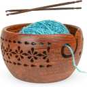 OZYRA Wooden Yarn Bowls for Crocheting & Knitting  Availabe in 2 Sizes, Exquisite Handmade Large Yarn Bowl Holder, Crochet Bowls for Yarn, Knitting Bowl (Pattern Large)