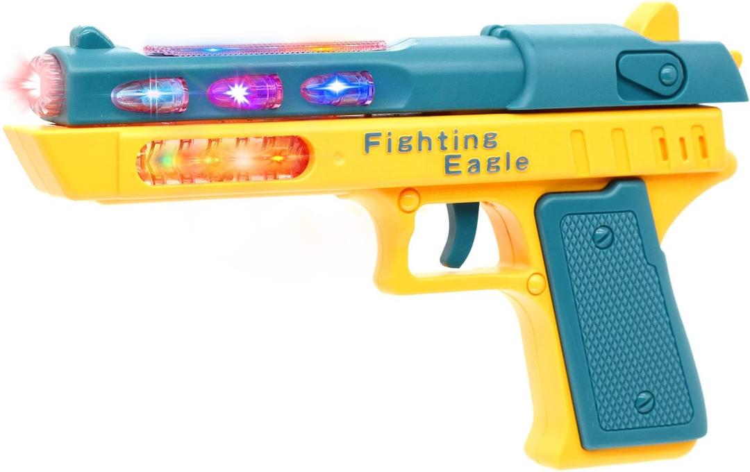 Light Up Pistol Toy - Hand Gun Toys with Dazzling Electric LEDs Light & Fighting Sound & Unique Telescopic Action, Great Party Favor, Gifts for Boys and Girls (Batteries Not Included) (Green/Yellow)