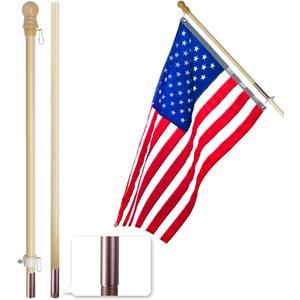 Anley 60" Solid Pine Wooden House Flagpole - Tangle-Free Adjustable Rotating Ring - 5 Ft Wall Mount Wood Flag Pole for Garden, Yard, Porch and Estate (0.9" Dia.)