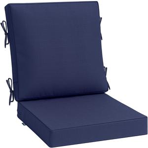 MIULEE Navy Outdoor Dining Cushion 20x20 Inch Waterproof & 3 Year Color Fastness Deep Seat and Back Cushion for Patio Furniture Chair with Ties