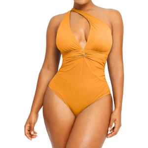 SHAPELLX Women's One Piece Swimsuit Tummy Control Ruched Full Coverage Bathing Suit V Neck Slimming Swimwear, XL
