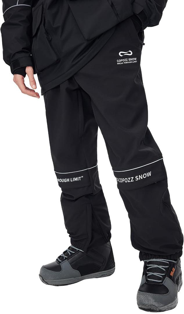 COPOZZ Ski Pants for Men and Women with Waterproof Breathable Comfortable All-Weather Protection for Skiing and Hiking White (Large, Black)