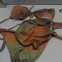 SEGT Women's 3 Piece Swimsuit Triangle Halter Side Tie Thong Bikini Set with Cover Up Skirt (Large, Brown Green Multi)