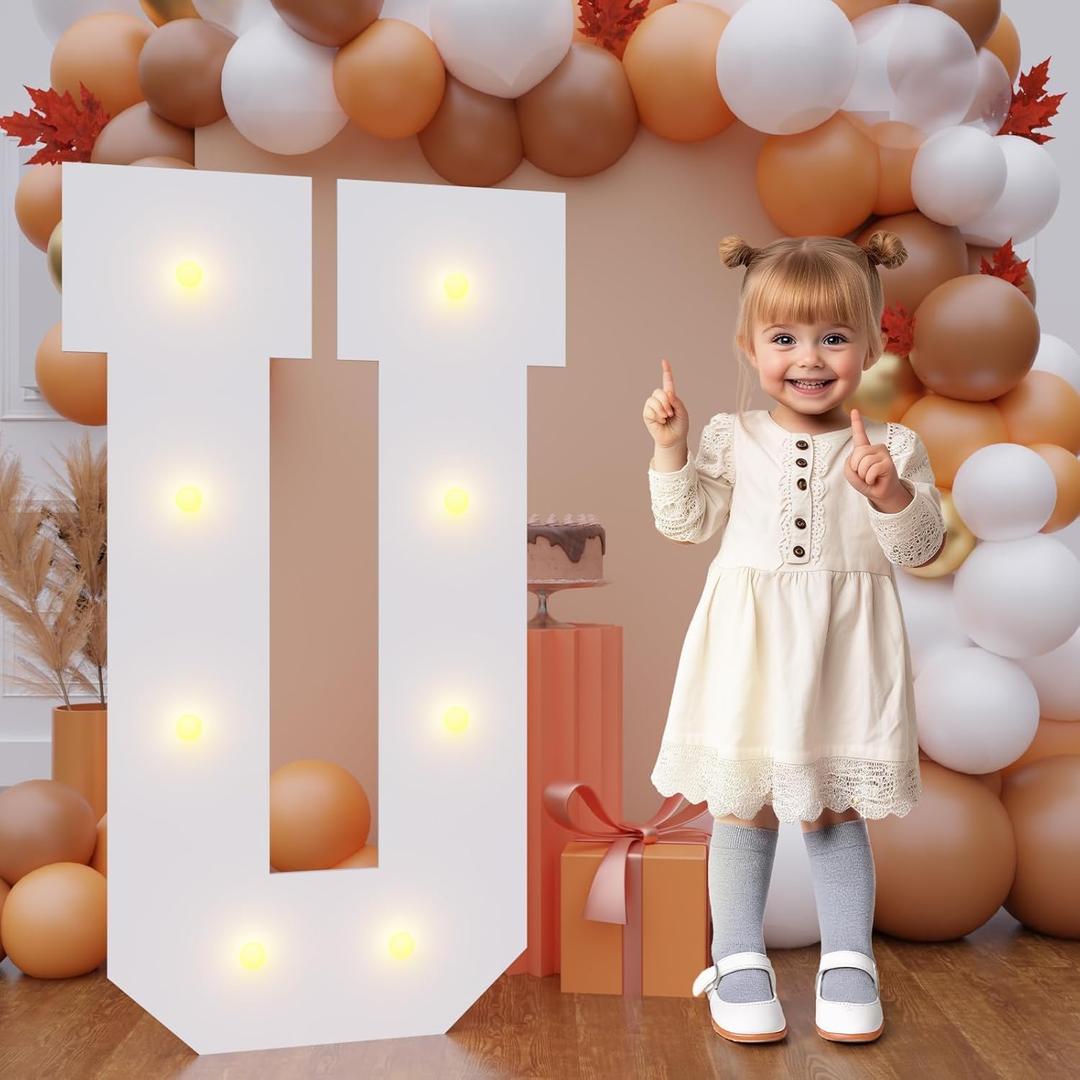 Bugame 3FT Marquee Letters, Large Light Up Letters for Birthday Wedding Backdrop Warm Light Marquee Letters 3 Feet Tall for Baby Shower Party Proposal Decoration Decor, Letter U