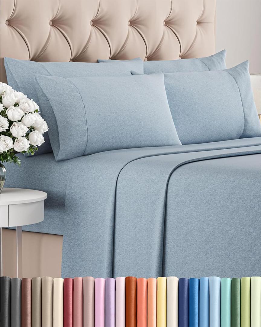 Full 6 Piece Sheet Set  Cooling & Breathable Bed Sheets  Hotel Luxury Bed Sheets for Women, Men, Kids & Teens  Bedding with Deep Pockets & Easy Fit  Soft and Wrinkle Free  Full Denim Blue Sheets