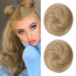 REECHO 2 PCS Mini Claw Clip in Messy & Cat Ears Hair Bun Extensions HB001 Wig Accessory Updo Hairpieces for Women (Pack of 2-3" Straight, Golden with Blonde Highlights)