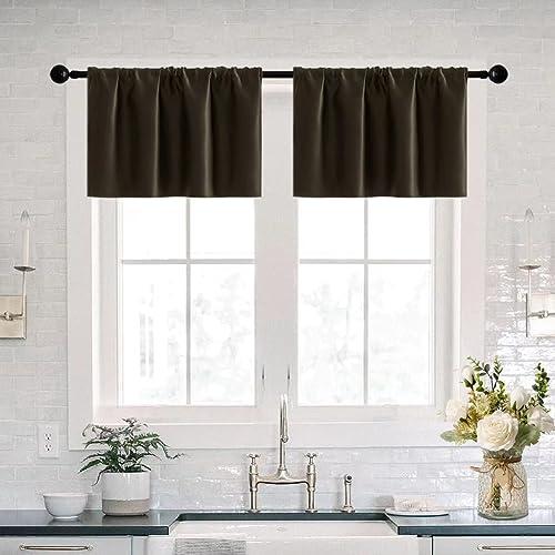 XTMYI Chocolate Brown Valances for Windows 2 Pack Rod Pocket Waterproof Valance Curtains for Bathroom Kitchen,Dark Coffee Color,32 x 14 Inch Length