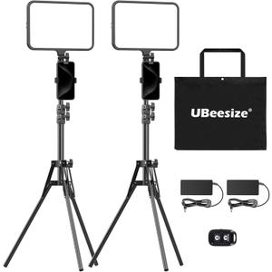 UBeesize 2 Pack LED Video Light Kit, Photography Lighting, 13" Studio Lights with 65" Tripod Stand and Phone Holders, Podcast Lighting for Video Recording,Tiktok,YouTube