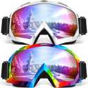 Ski Goggles, OTG Snowboard Goggles for Men Women & Youth, Winter Sport Anti Fog Snow Goggles - UV400 Protection (Rainbow,White)