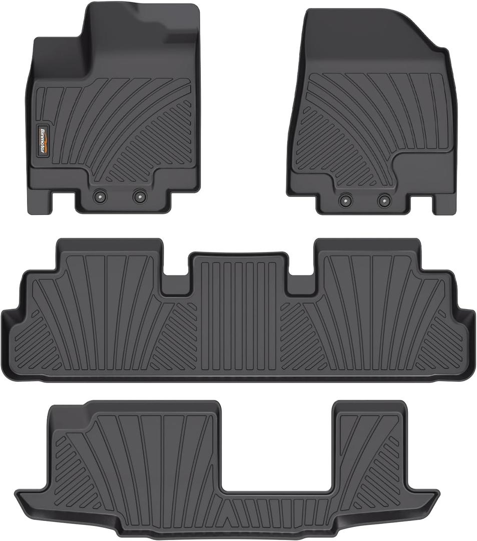 Binmotor-All Weather Floor Mats for Nissan Pathfinder 2022-2026, 8 Passenger, 3 Rows, for Infiniti QX60 7 Passenger, Heavy Duty Car Floor Liners Pathfinder Accessories