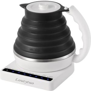 Ultrathin Food Grade Silicone Travel Foldable Electric Kettle Variable Temperature Control with Dual Voltage, Auto Shutoff & Boil Dry Protection & Keep Warm, 555ML 110-220V US Plug (Black)