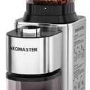 Aromaster Burr Coffee Grinder with 48 Gind Settings, Conical Coffee Bean Grinder for Home Use,Stainless Steel,40 Seconds Adjustable Timer,Anti-static,Easy to Clean with Brush (Silver)