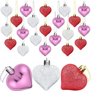 Elcoho 24 Pieces Valentine's Day Heart Baubles Ornaments Heart Shaped Decoration Baubles for Valentine's Day Decoration, 2 Styles (Glossy, Glitter) (White, Pink, Red)