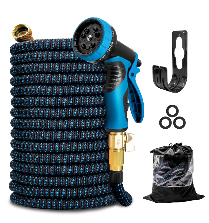 KOTTO Expandable Garden Water Hose, 10 Spray Nozzles, Anti-Rust Solid Brass Connector, Lightweight No-Kink Flexible - Blue 50ft