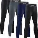 HOPLYNN 4 Pack Youth Boys Compression Pants Leggings Tights Athletic Base Layer Under Pants Gear for Football Sports (X-Large, 2 Black, 1 Blue, 1 Grey)