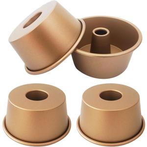 3.5 Inch Angel Cake Pan, Mini Fluted Tube Pan, Nonstick Ring Mold for Baking Angel Food, Chiffon, Pound Cake, Mousse - Gold, 4PCS