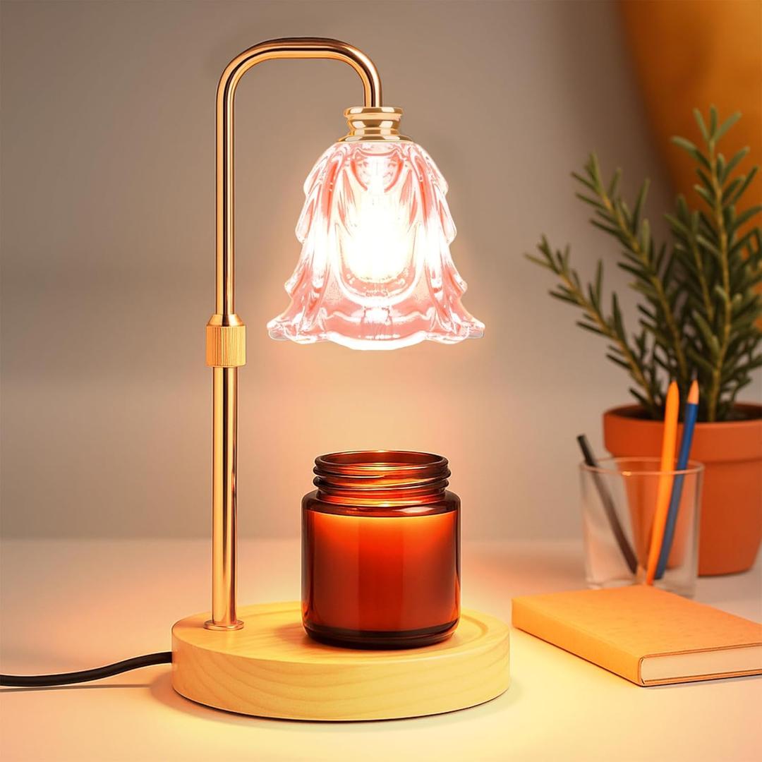 Candle Warmer Lamp with Timer and Dimmer, Electric Wax Warmers for Scented Candles with 5 Brightness Settings, Anti-Glare Lamp with Adjustable Height, Home Decor, Gift for Christmas, Birthday (Pink)