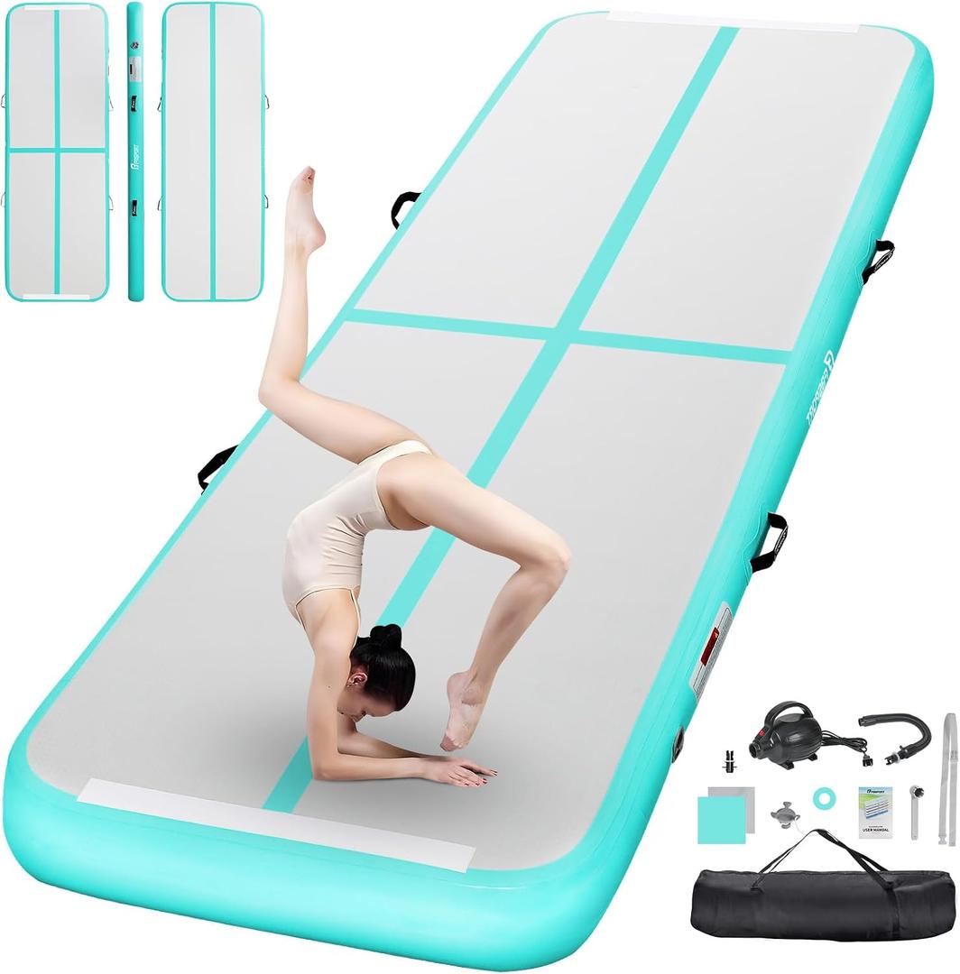 FBSPORT Inflatable Air Gymnastics Mat Training Mats 4/8 inches Thickness Gymnastics Tracks for Home Use/Training/Cheerleading/Yoga/Water with Pump