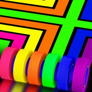 SWRT Neon Gaffer Cloth UV Blacklight Tape for Valentine's Day, 6 Rolls Multi-Color UV Fluorescent Glow in The Dark Tape for Party Decoration, Dance Floors, UV Party (0.6 inch x 16.5 feet)