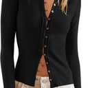 LAMISSCHE Lightweight Cardigans For Women Ribbed Long Sleeve Button Down Shirts Casual Going Out Tops Fitted Shirts (Black, S)