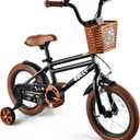 RULLY 12 Inch Boys' Bike for Kids Ages 2-6, Toddler Bicycle with Training Wheels, Coaster Brake & Handbrake, and Front Basket(Blue Black Green)