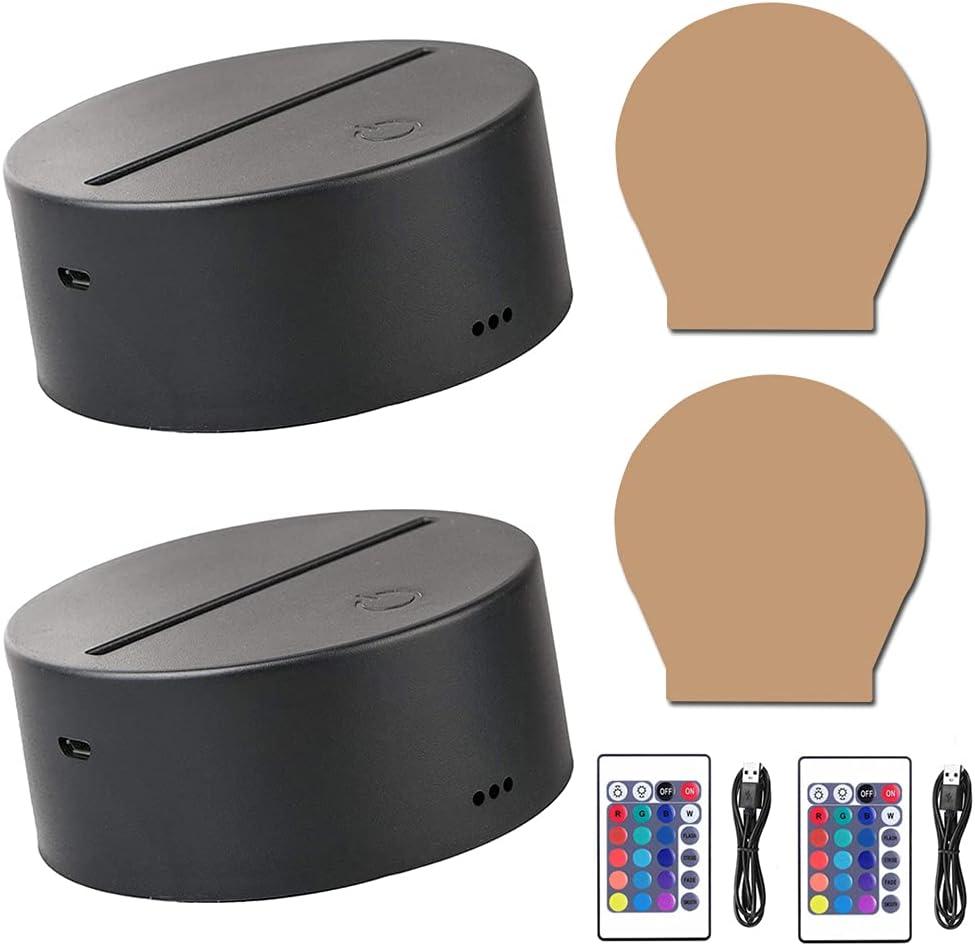 2 Pack 3D Led Night Light Lamp Base, Includes Remote Control, Blank Acrylic and Charger Cable, Adjustable 7 Colors Lights Base