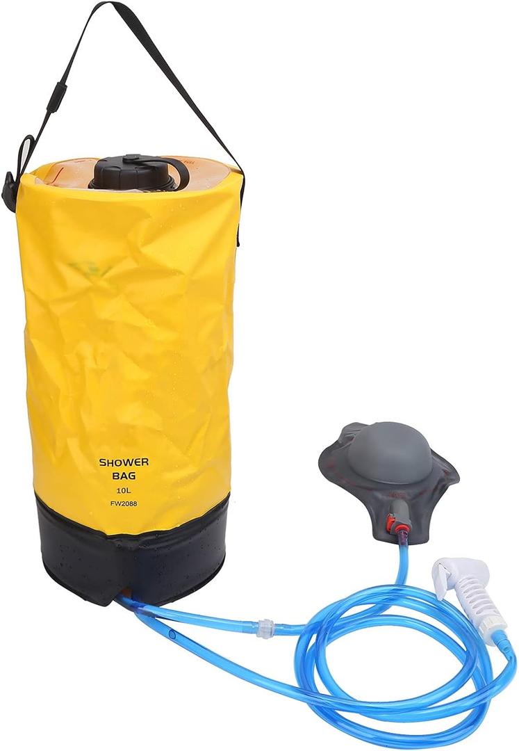 Camp Shower Bag,PVC Portable Folding 10L Waterproof Camping for Travel Hiking, Camping, and Beach Trips (Yellow)