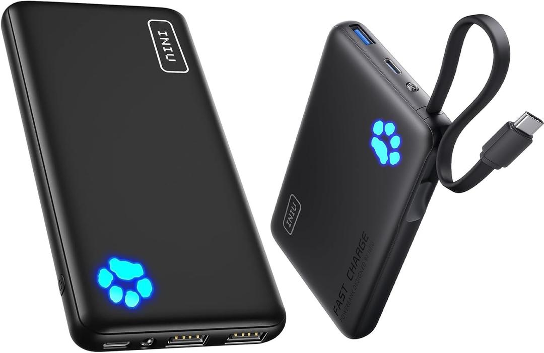 INIU Slimmest 10000mAh Power Bank with Build in USB-C Cable + 10000mAh 5V/3A Power Bank