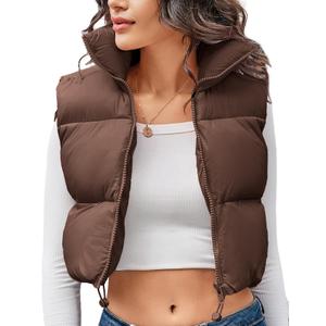 Kissonic Women's Cropped Puffer Vest Lightweight Fluffy Vest Sleeveless Warm Winter Outerwear, Large