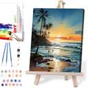 MIRCVSH Beach Paint by Number Kit, Framed Landscape for Adults, 12x16 Inch on Canvas with Wooden Easel (DKH166)