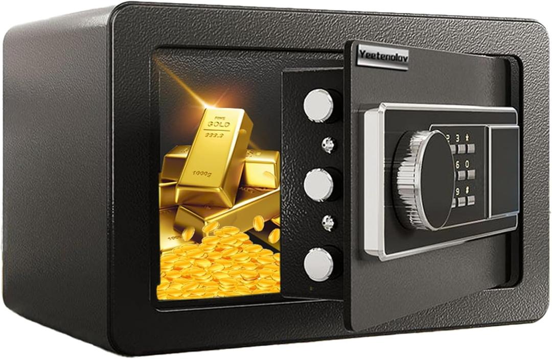 Small Home Safe Box with External Battery Box, Digital Keypad Safe, 0.5 Cubic Feet Compact Personal Safe for Money, Jewelry and Valuables, Bedroom & Office Use,11.8W x 7.9D x 7.9H