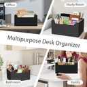 Black Pen Holder for Desk with Adjustable Bamboo Dividers, 5-Slot Wooden Pencil Holder for Desk, Small Remote Control Holder Office Supply Organizer for Bills, Mails, Makeup Brushes