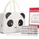 drizzle Travel Mini American Mahjong Set - 166 White Tiles Includes Jokers 0.8" White Melamine Material - with Racks Instructions and Panda Bag 2.20 Pounds