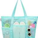 Tagitary Mesh Beach Bag with Zipper Large Beach Tote Waterproof Sandproof with 8 Pockets for Toys Pool Bag Beach Accessories (Blue)