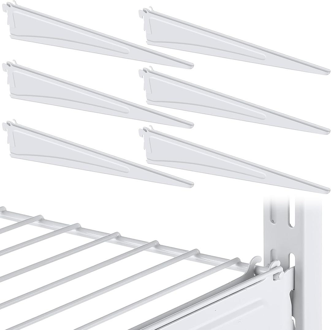 Adjustable Locking Shelf Bracket 16 Inch Shelf Brackets Heavy Duty Wire Shelving Brackets for Deep Wire Shelving Double Track System(White,6 Pcs)