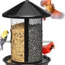 Kingsyard Metal Bird Feeder for Outdoor Hanging - Chew Proof Wild Bird Finch Cardinal Feeder with Dual Chamber of 4 lbs Capacity for Bluebird, Black