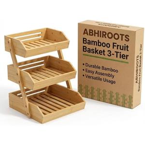 Bamboo Fruit Basket 3-Tier - Premium Produce Bamboo Basket for Kitchen - Durable & Easy to Assemble Stand for Countertop - Perfect Holder for Vegetables, Bread, Snacks & More