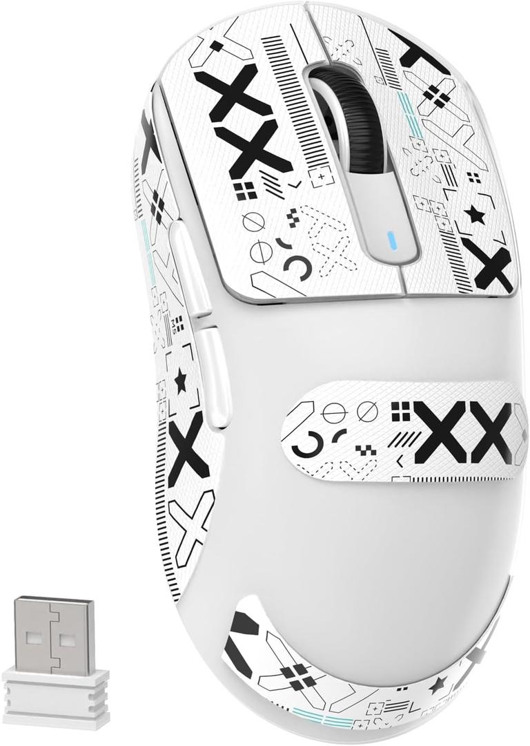 MAMBASNAKE Attack Shark X3 Wireless Gaming Mouse, 49g Ultralight, PixArt PAW3395 26000 DPI, Bluetooth/2.4Ghz /Wired Tri-Mode, 200Hrs Rechargeable Battery, Kailh GM8.0 Switch for PC/MAC/Win-White&Tape