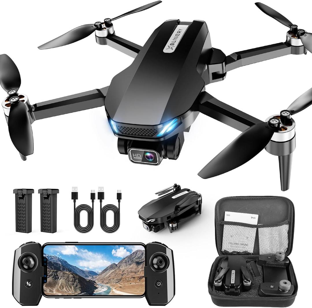 Drone with Camera, 2K HD FPV Drone with Brushless Motor, Altitude Hold, Gesture Selfie, One Key Take Off/Landing, 3D Flips, Waypoint Fly, 2 Batteries, Foldable Mini Drones for Kids and Beginners (Black)