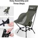Wildhiker Compact High Back Camping Chair - Foldable with Dual Sitting Modes, Pillow, Arm Pads and Side Pockets - Lightweight Portable Chair for Motorcycle, RV, Festival, Travel - Green
