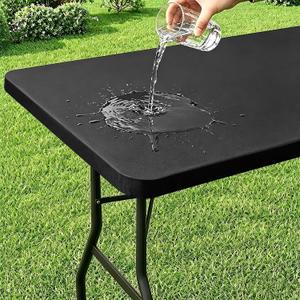 misaya Rectangle Vinyl Tablecloth, 5 Foot Elastic Fitted Table Cloth with Flannel Backing, Waterproof Wipe Clean Table Cover for Camping, Picnic, Dining, Buffet Parties (Black, 36" x 60")
