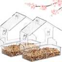 2PCS Window Bird Feeder with 4 Extra Strong Suction Cups, Clear Birdfeeders Bird House for Outdoors Window Viewing Outside, Removable Tray Birdhouse