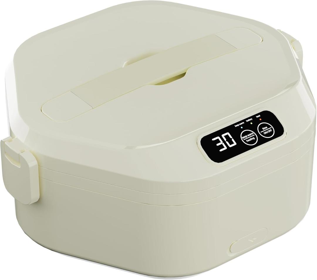 LANDNOR Cordless Electric Lunch Box, Battery-Powered Heated Lunch Box,16000mAh Rechargeable Self-Heating Food Warmer with Smart Timer Function,1L Extra-Large Capacity for Travel, Camping, Officing