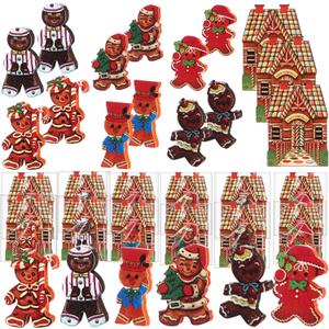 48 Pcs 24 Sets Vintage Christmas Cards with Vintage Wooden Gingerbread Ornaments Retro Gingerbread Man Christmas Ornaments Bulk for Home Xmas Party Supplies