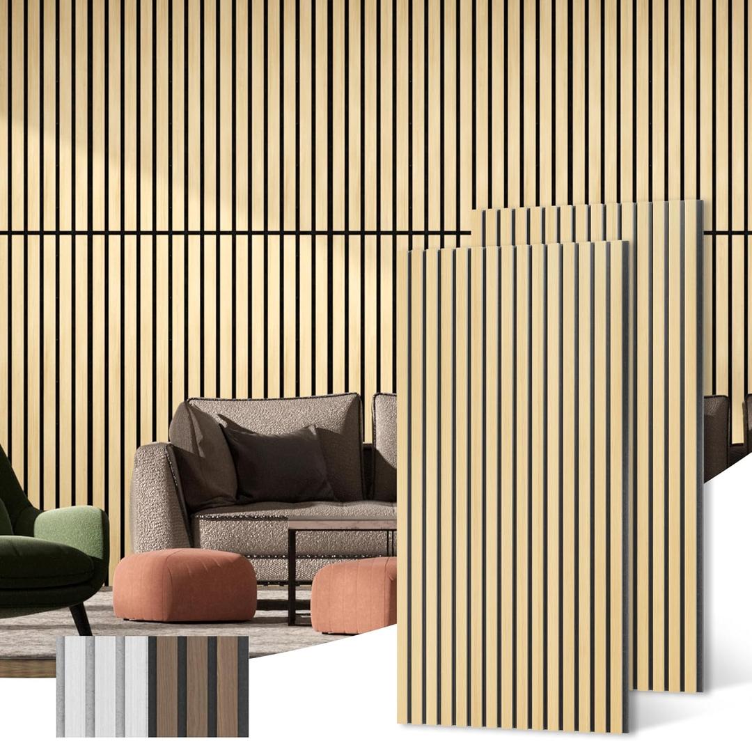 Acoustic Wood Wall Panels, 2-Pack 45.3" x 23.6" Soundproof Wall Panels, Wood Slat Wall Panels for Wall Decor, Natural Oak