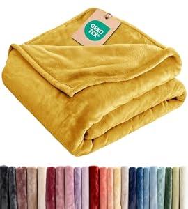 Ultra Soft Fleece Blanket Twin XL Size - Flannel Fleece Luxury Twin XL Blanket - Lightweight for Couch Bed Chair - Thick, Warm and Breathable - All Season Cozy, Anti-Static Microplush Bedding, Gold