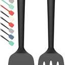 Coukre 2 Pack Silicone Spatula Set, High Heat Resistant, BPA Free Kitchen Spatula, Solid & Slotted Turner for Non-Stick Pans, Sauting, and Flipping (2, PureBlack)